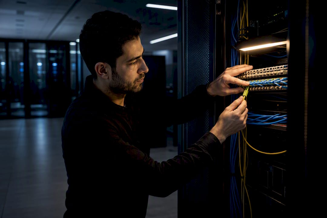 Technician preparing cloud migration infrastructure