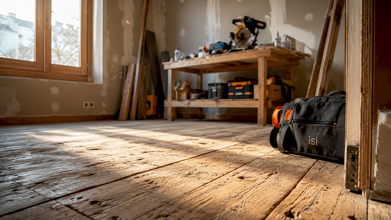 Detalle en primer plano de muestras de madera envejecida para renovar el suelo