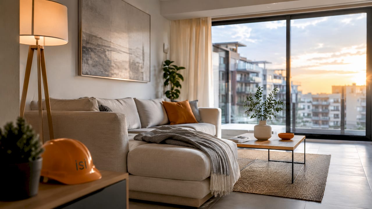 Ambiente interior con un diseño retro y acabados modernos, sin presencia de personas.