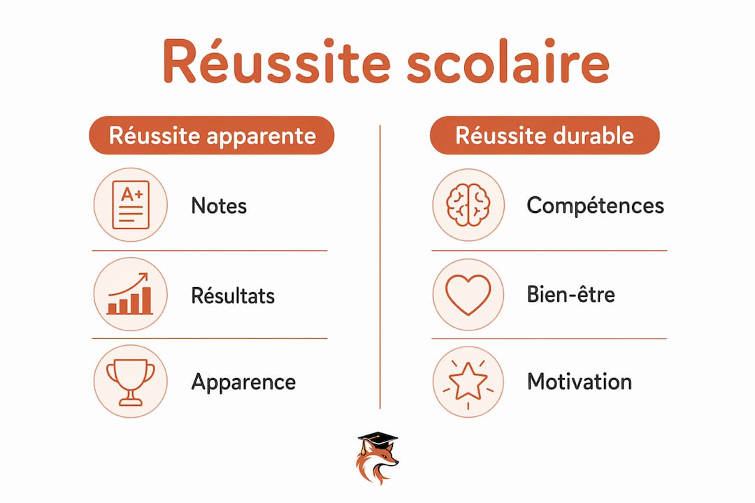 Infographie : distinguer entre succès scolaire immédiat et réussite à long terme