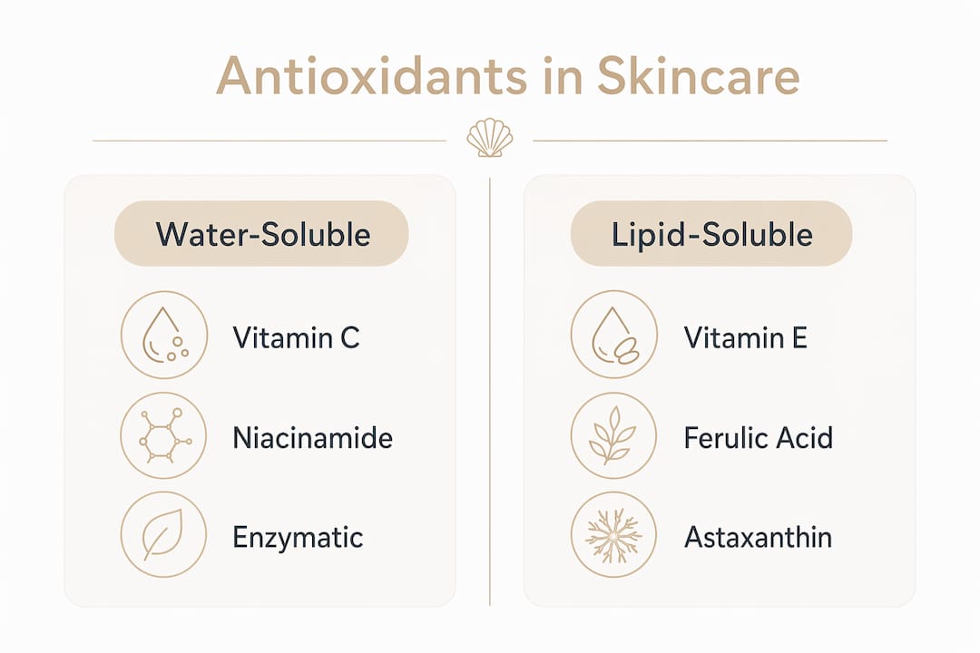 Infographic illustrating antioxidant types and categories