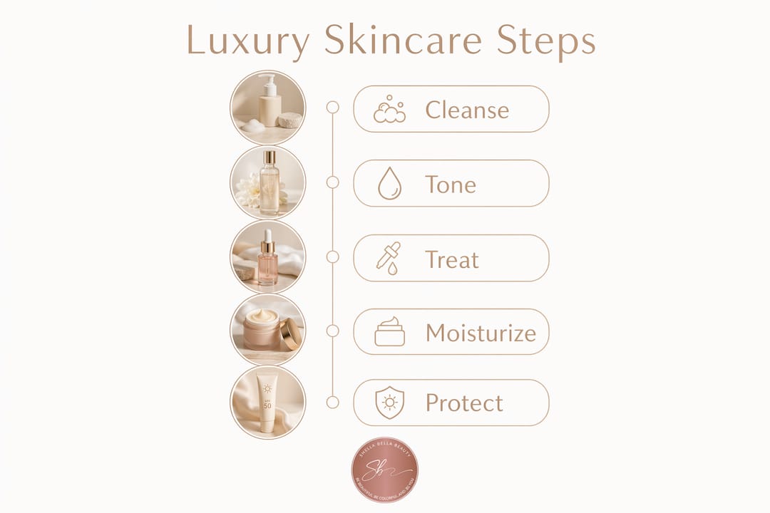 Infographic depicting luxury skincare routine steps