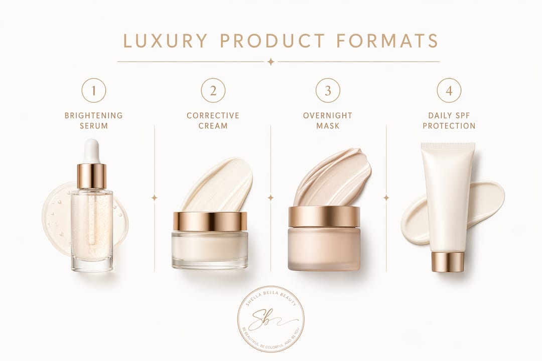 Infographic showing luxury skincare product formats for treatment