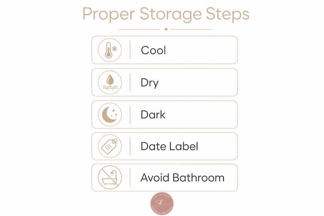 Infographic illustrating luxury skincare storage steps
