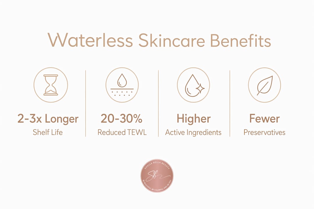 Infographic showing main benefits of waterless skincare