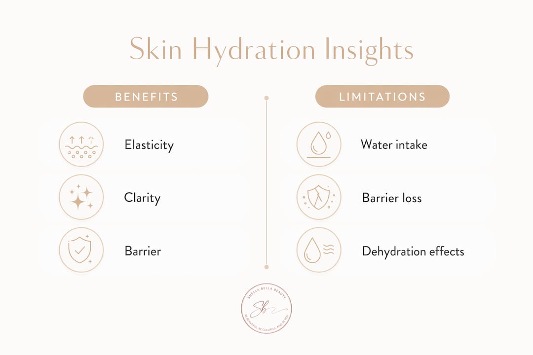 Infographic comparing benefits and limitations of skin hydration