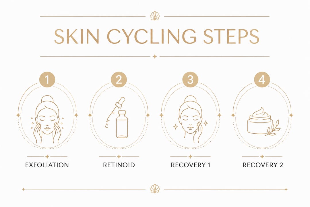 Infographic illustrating the four-night skin cycling steps