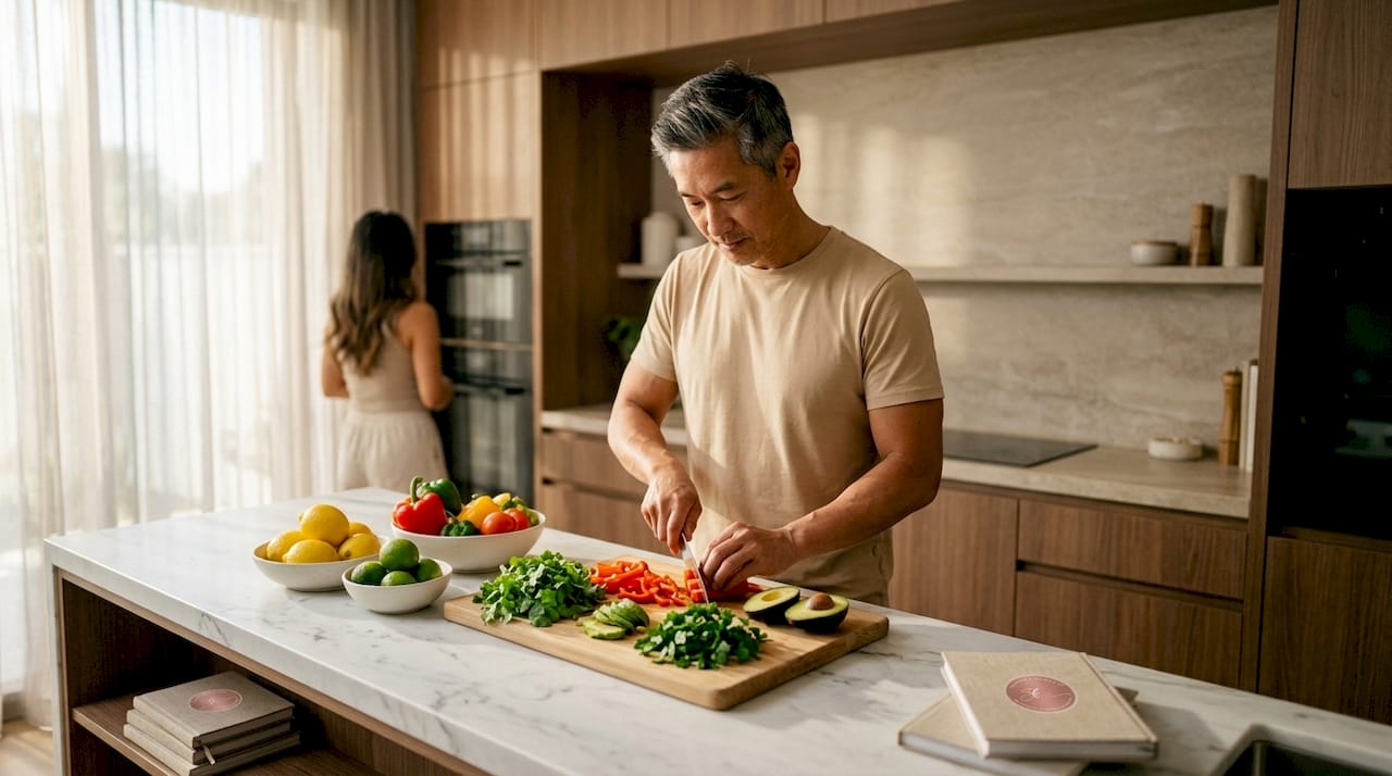 Man preparing nutritious meal for skin health