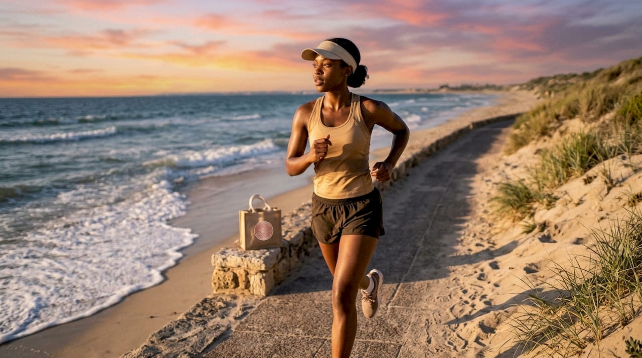 Woman jogging outdoors for skin circulation