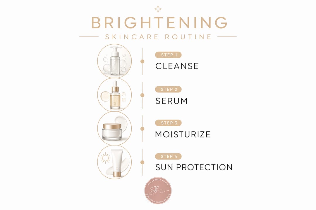 Infographic showing luxury skincare brightening routine steps