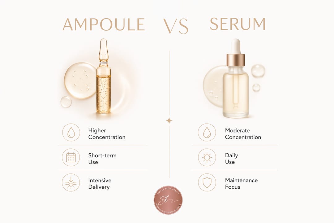 Infographic comparing ampoules and serums