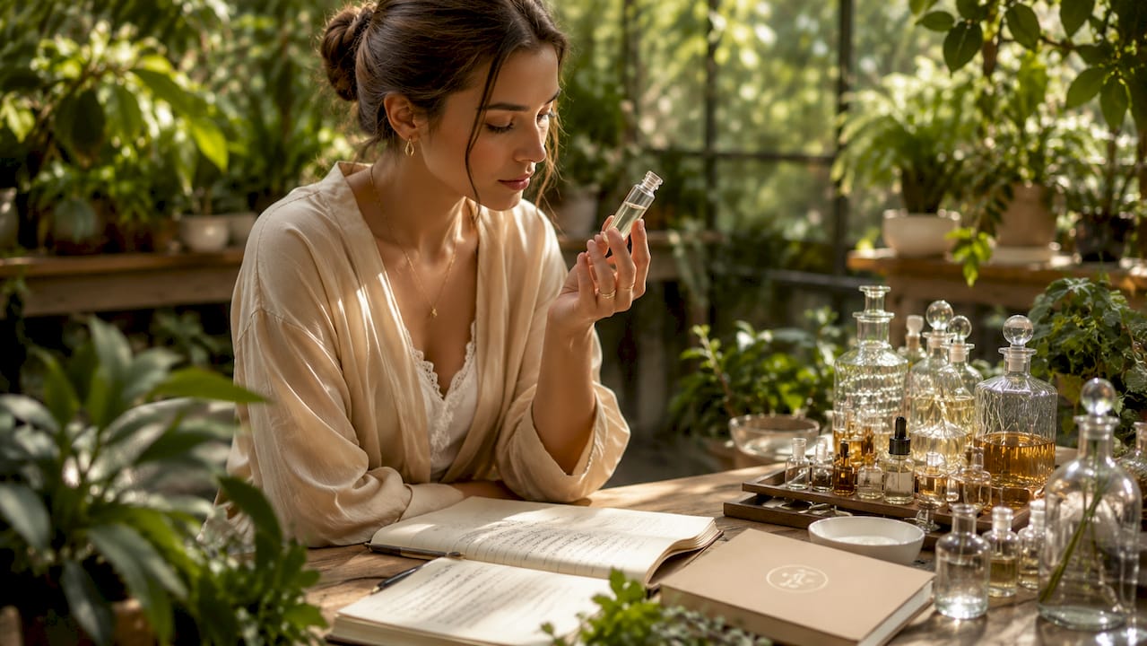 Formulator examining encapsulated resveratrol serum in lab