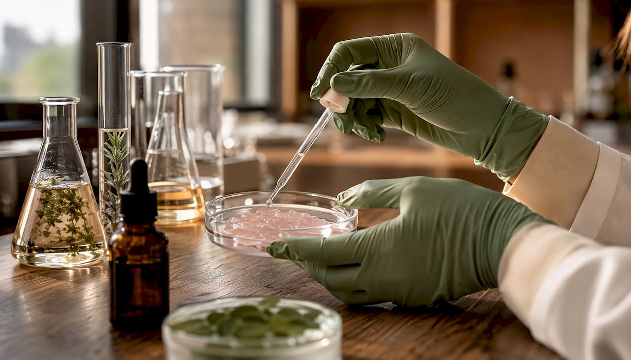Scientist applying resveratrol to skin cells in lab