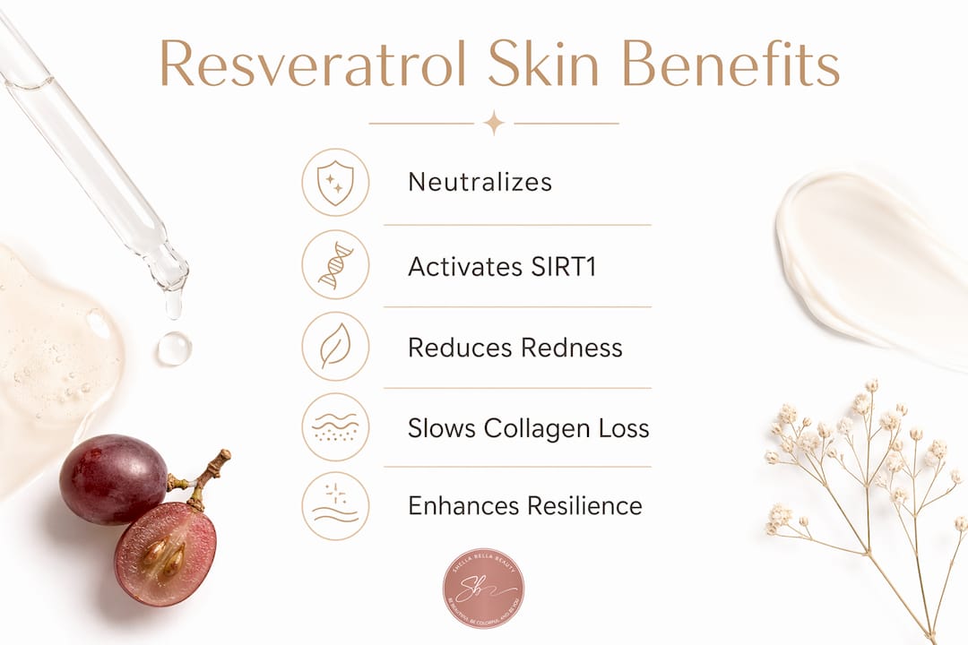 Infographic showing top skin benefits of resveratrol