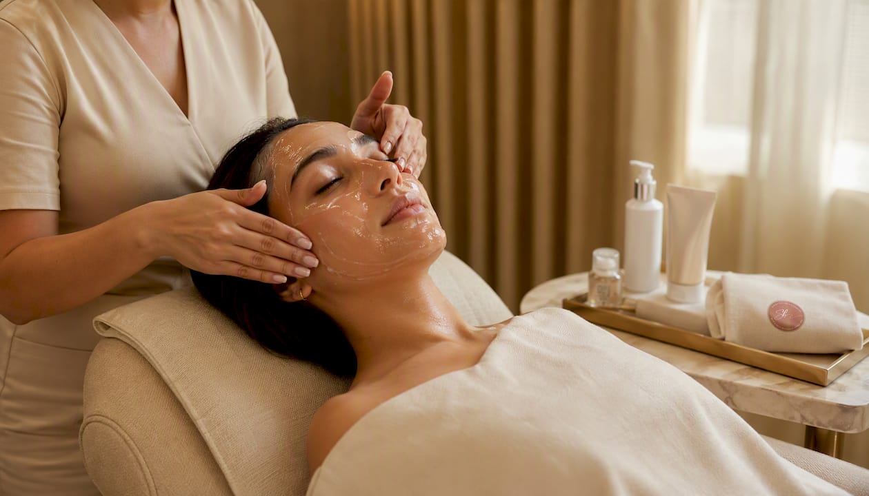 Close-up of facial mask applied on skin