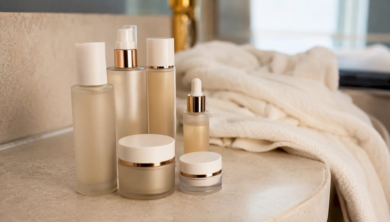 Fragrance-free skincare products on vanity