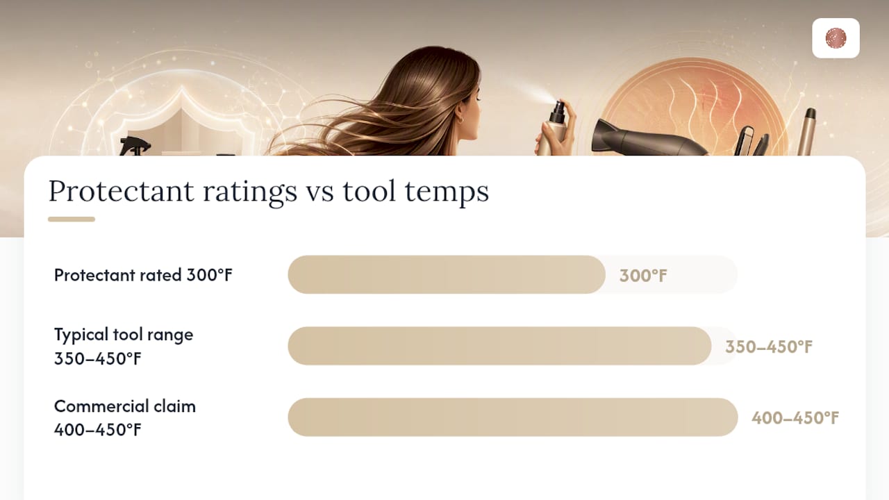 Diagram comparing heat protectant ratings with hair tool temperatures