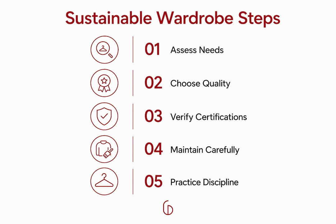 Infographic showing steps for sustainable luxury wardrobe building