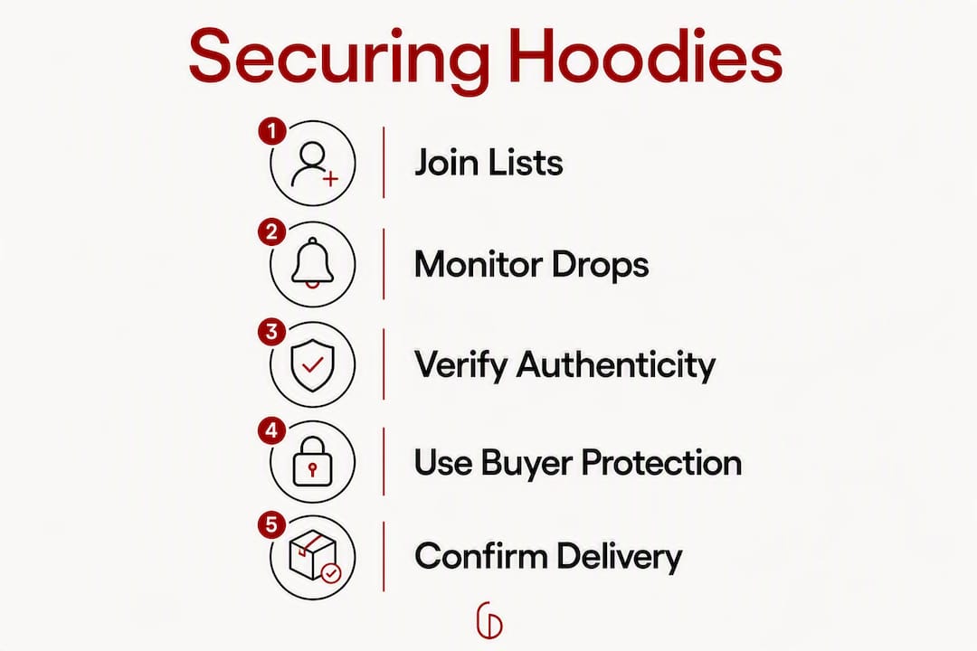 Infographic showing steps to secure a new hoodie