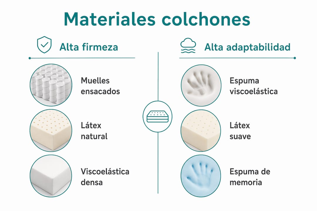 Infografía sobre las diferencias entre los materiales más comunes en colchones