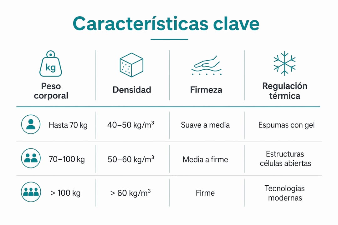 Infografía con características relevantes para elegir un colchón
