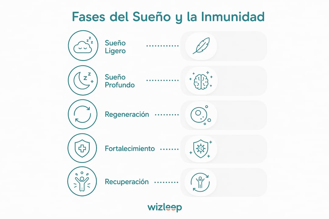 Infografía sobre las etapas del sueño y su relación con la recuperación del cuerpo.