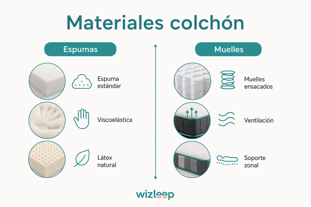 Infografía sobre las diferencias entre los tipos de materiales de colchón