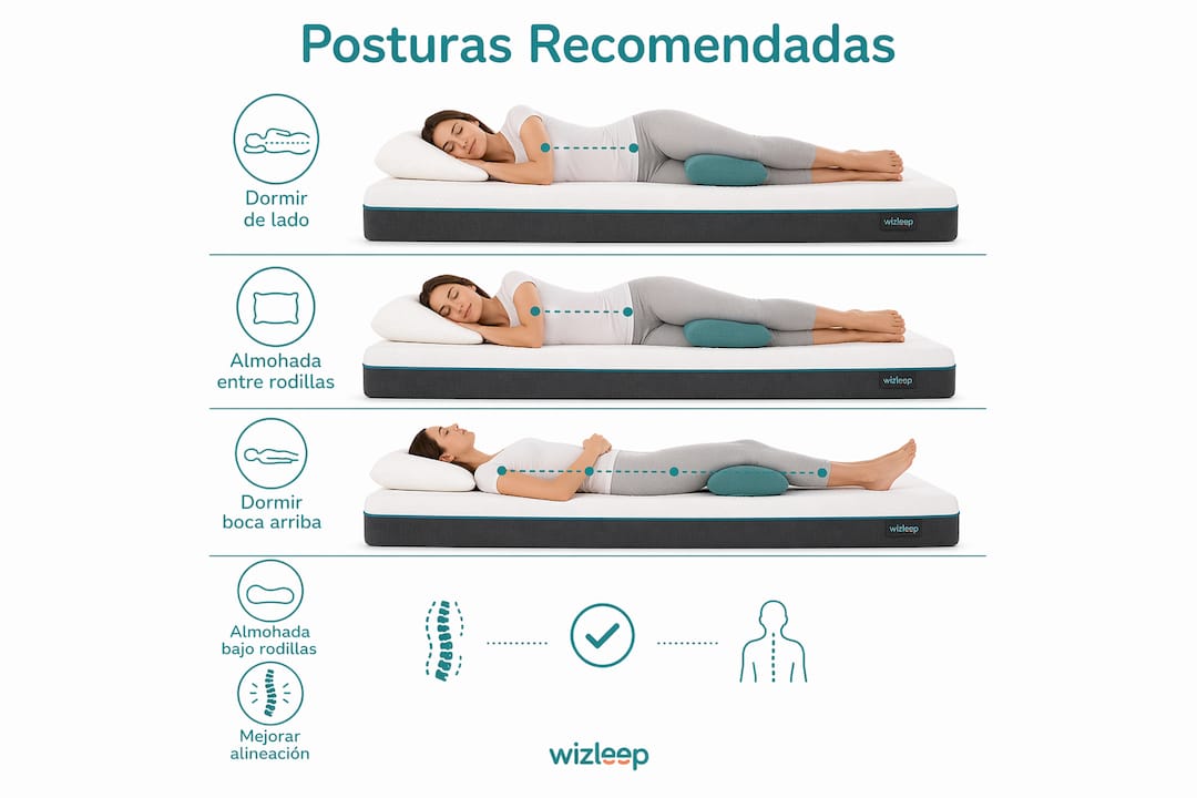 Infografía con consejos prácticos para adoptar mejores posturas al dormir