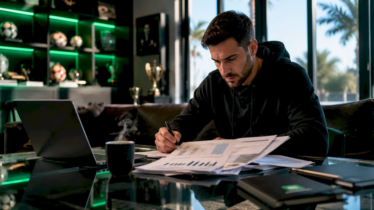 Sports analyst reviewing Champions League data