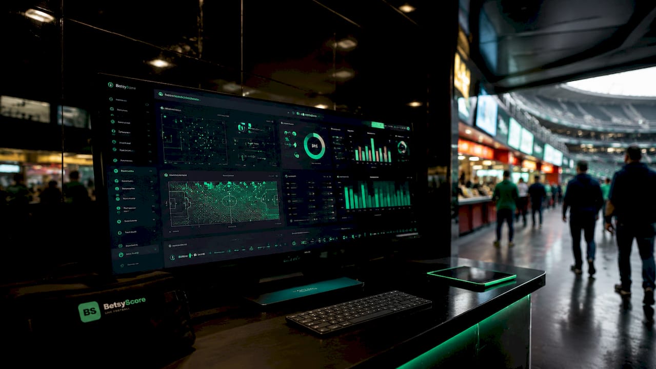 Dark UI soccer stats dashboard on monitor