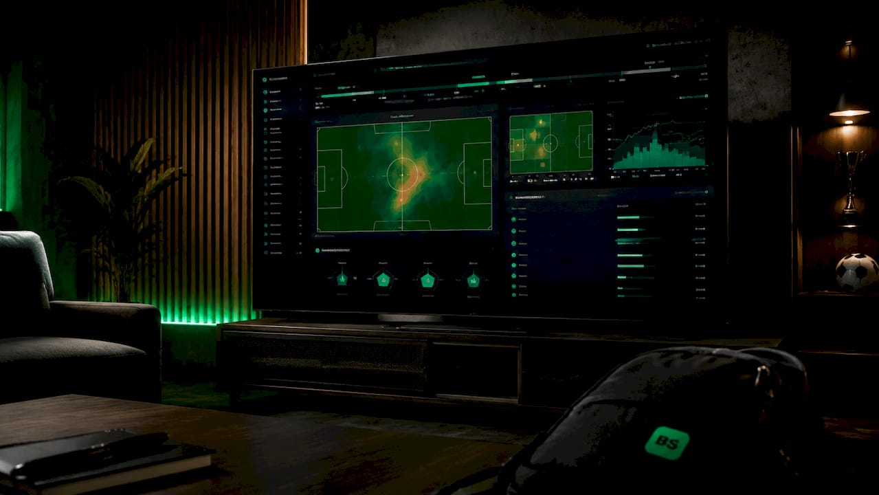 Football stats dashboard on curved monitor