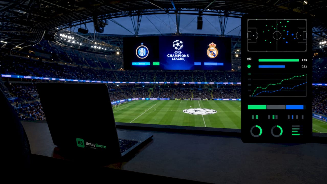 Stadium scoreboard with AI data dashboard