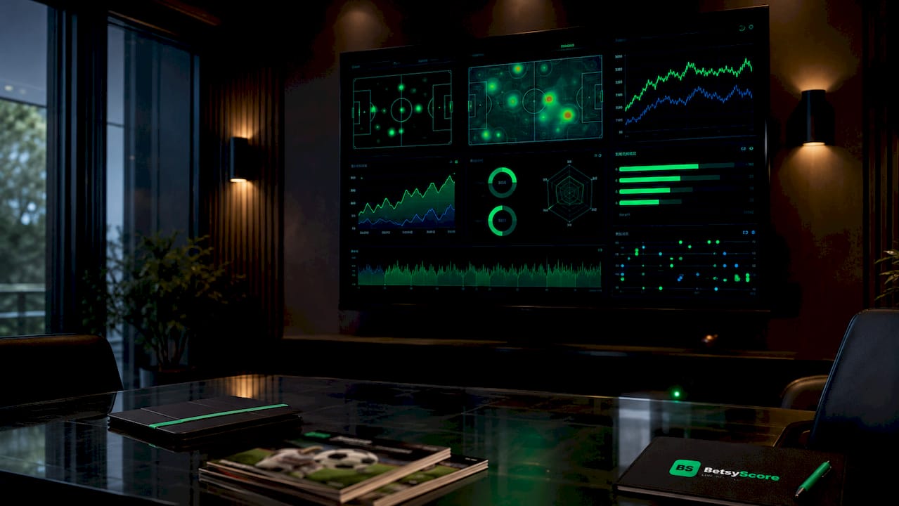 Dark-themed live football stats dashboard on monitor