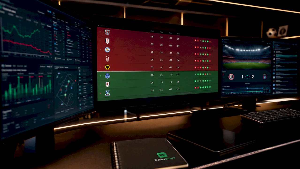 Dark-mode football relegation analytics dashboard