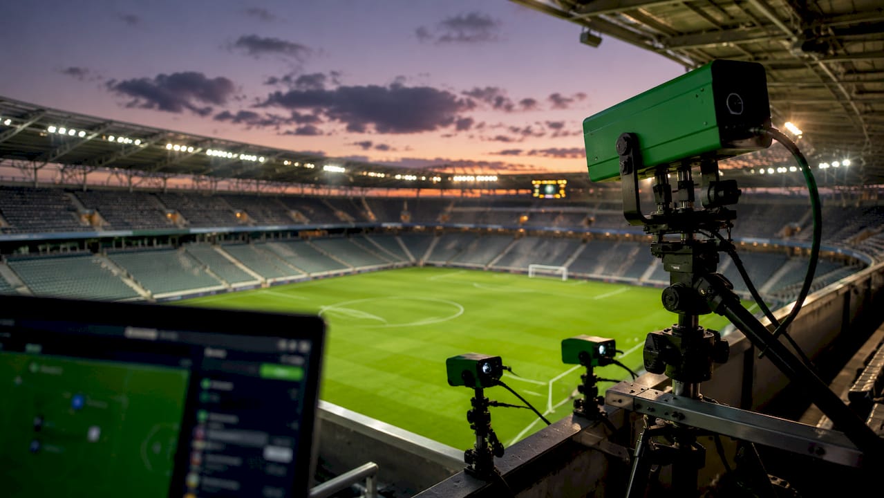 Football stadium with tracking cameras and data dashboard
