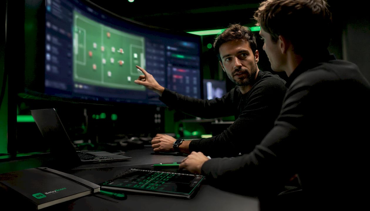 Dark mode live soccer lineup dashboard on monitor