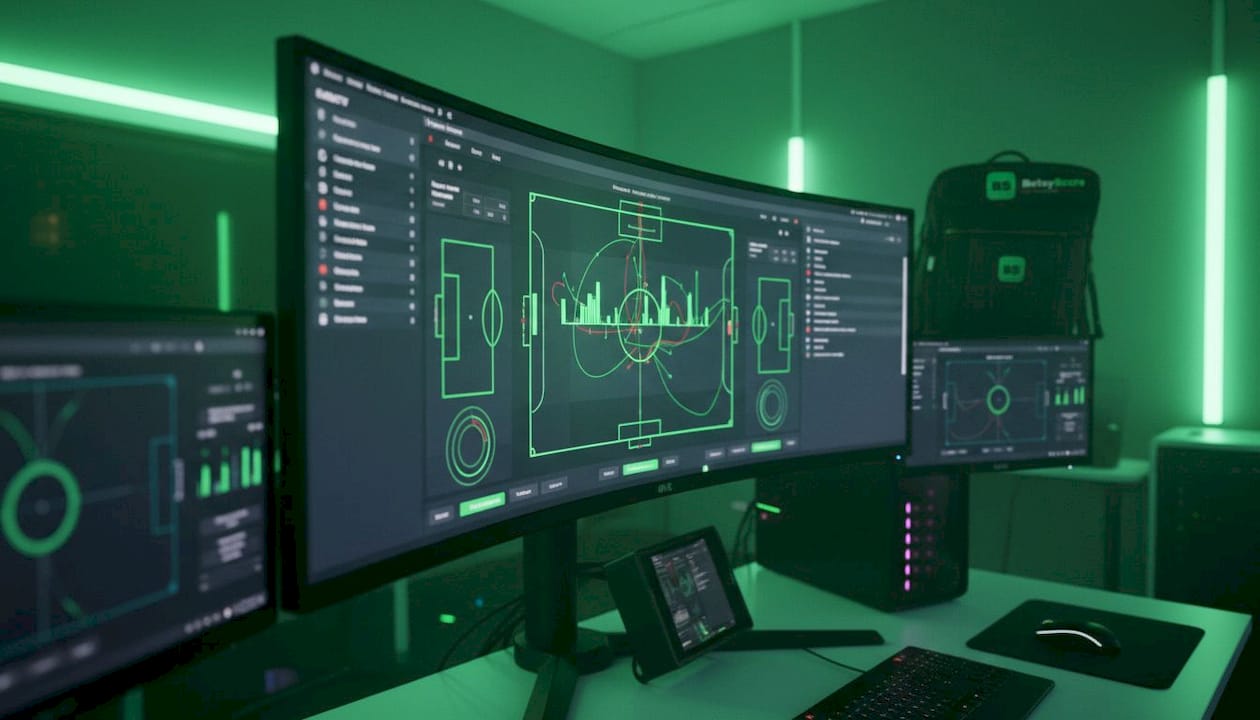 Dark UI football analytics momentum dashboard