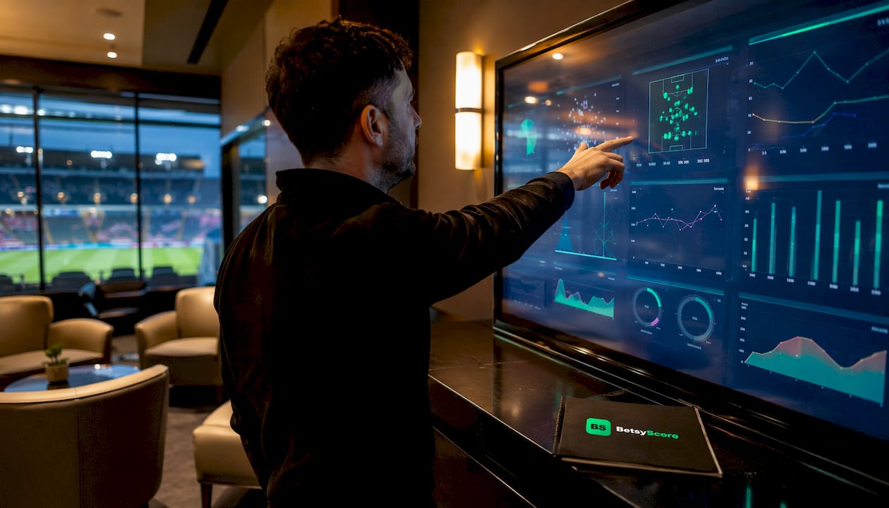 Close-up of live football data dashboard in stadium