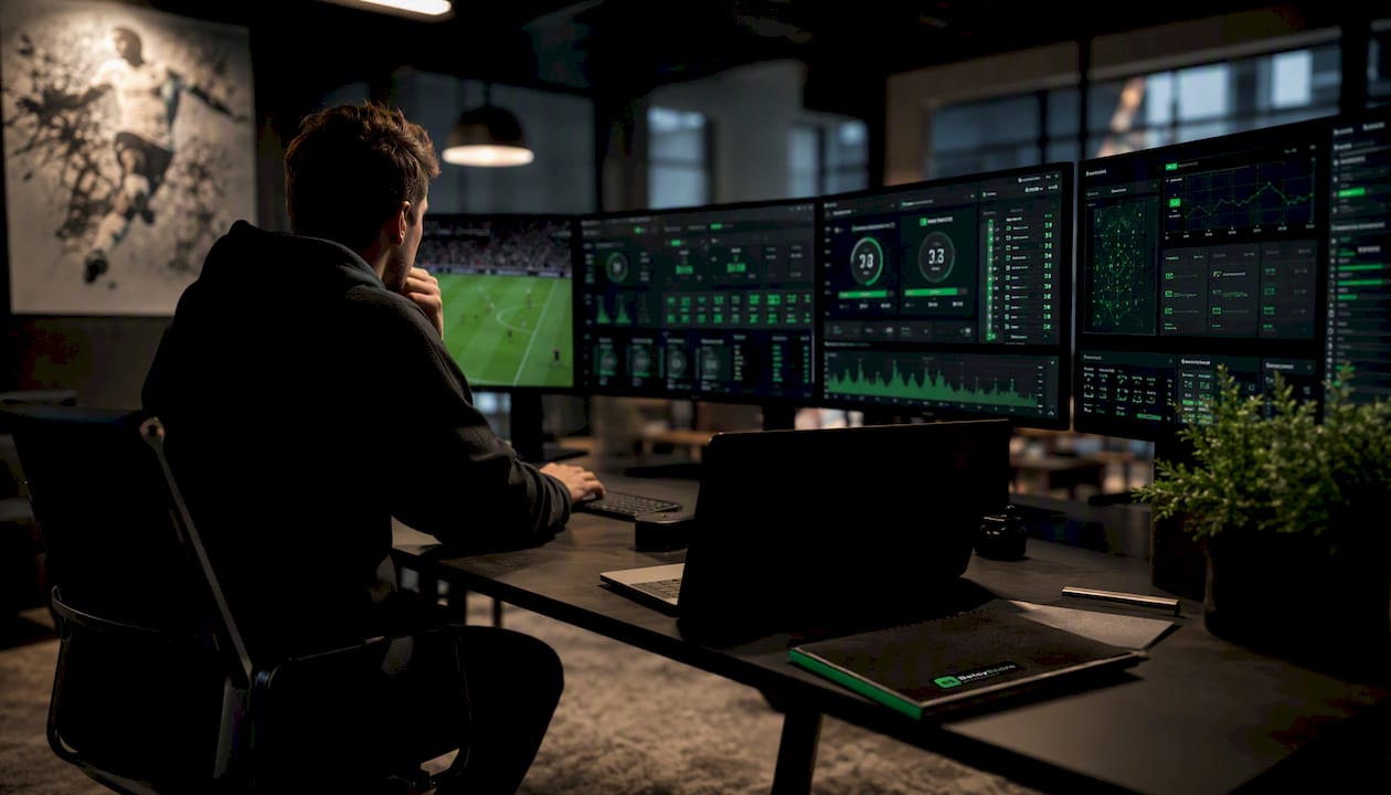 Football live data dashboard on monitors