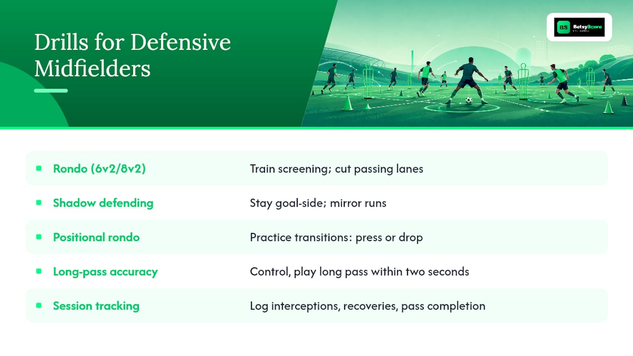 Training drills that improve defensive midfielder skills — overview diagram