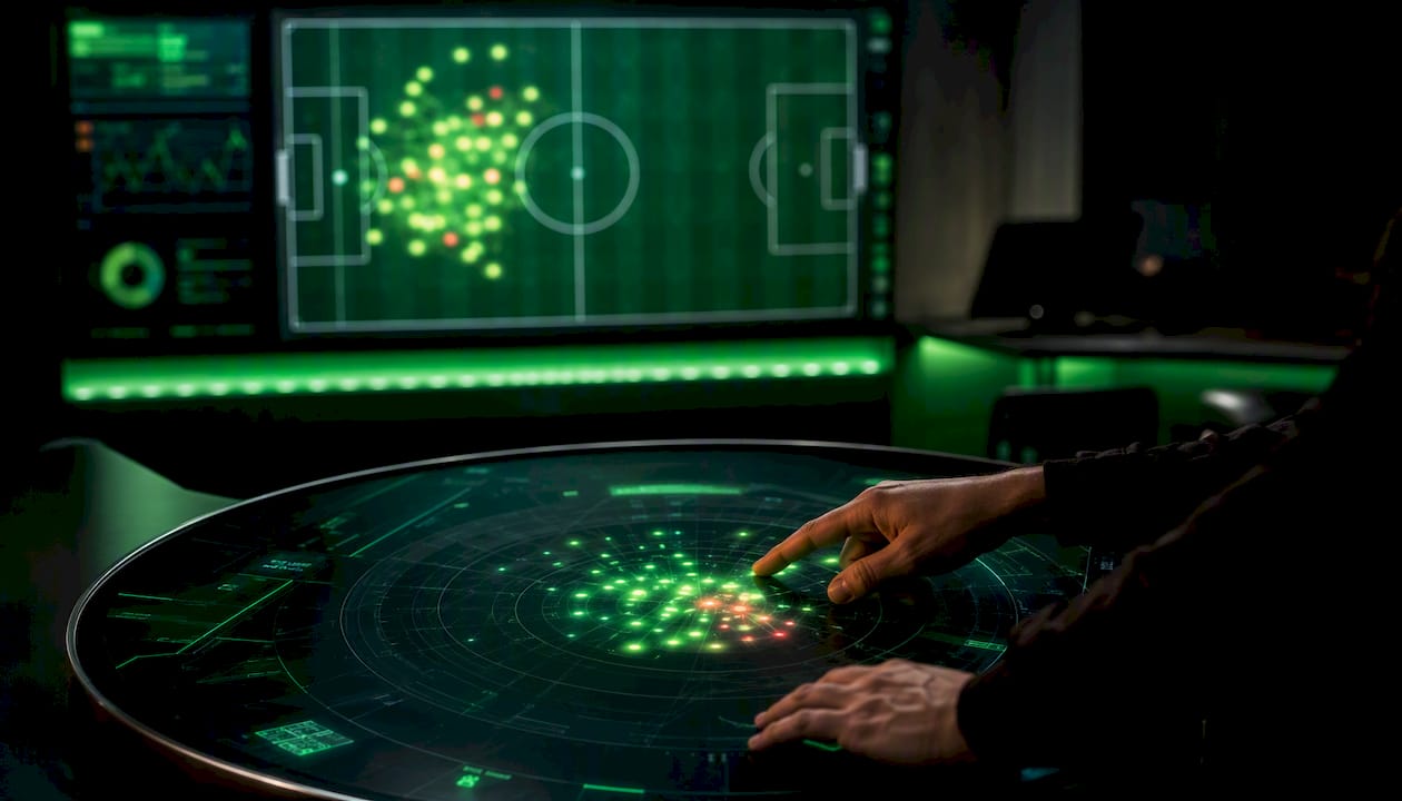 Football pitch data dashboard with shot quality heatmaps