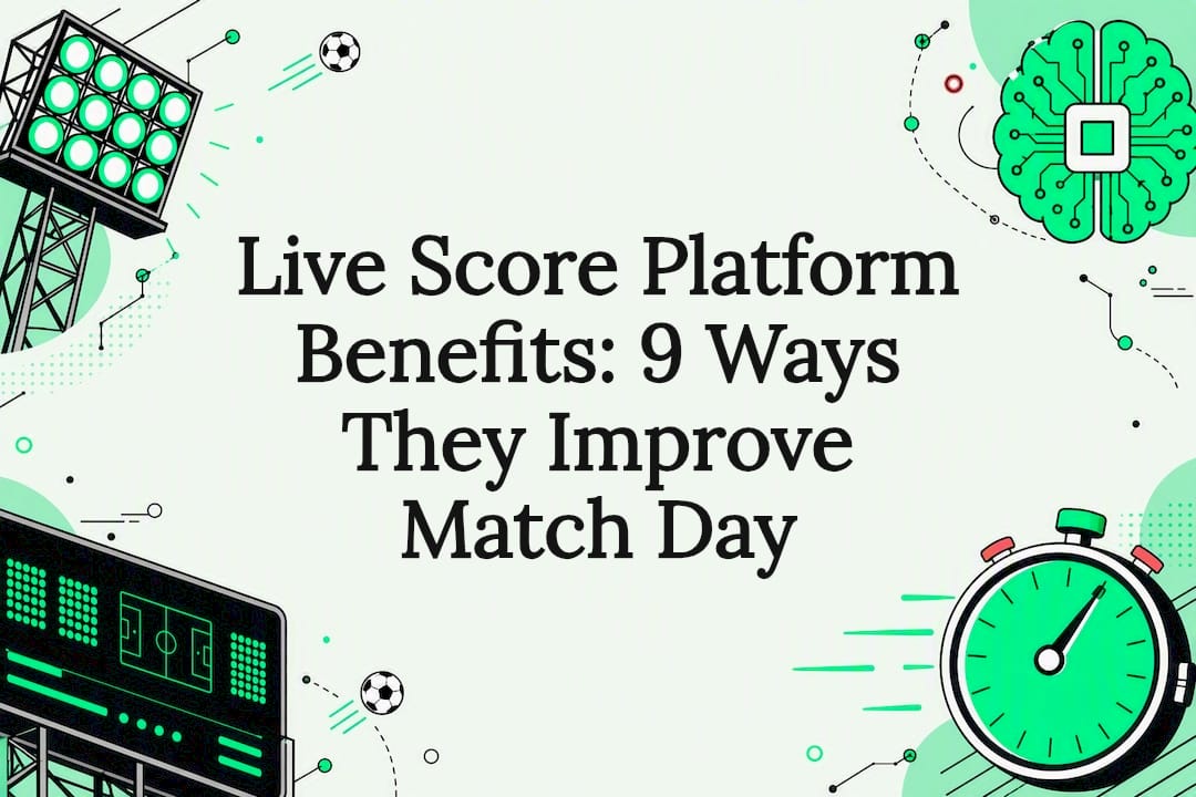 Decorative title card illustration with football and live score elements