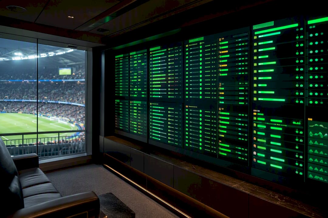 Live betting odds display in stadium suite