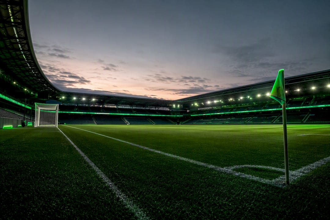 Empty stadium pitch ready for play-off tournament