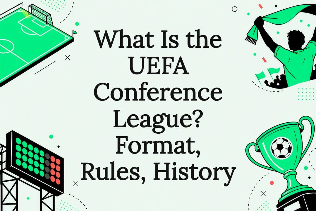 Decorative title card illustration of UEFA Conference League theme