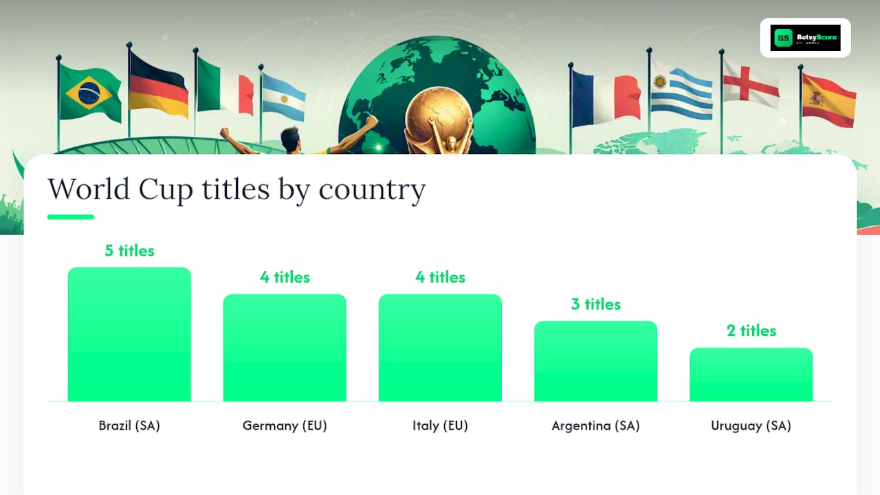 Bar chart comparing World Cup winners by total titles