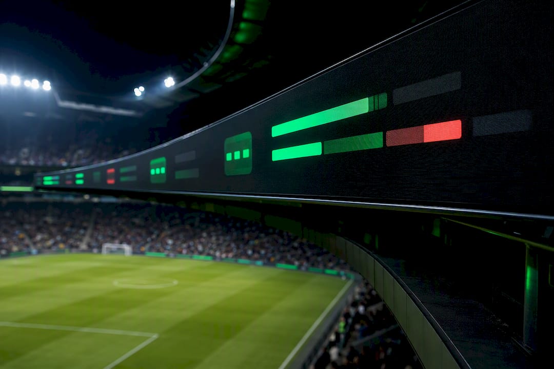 Stadium display showing live probability graphics
