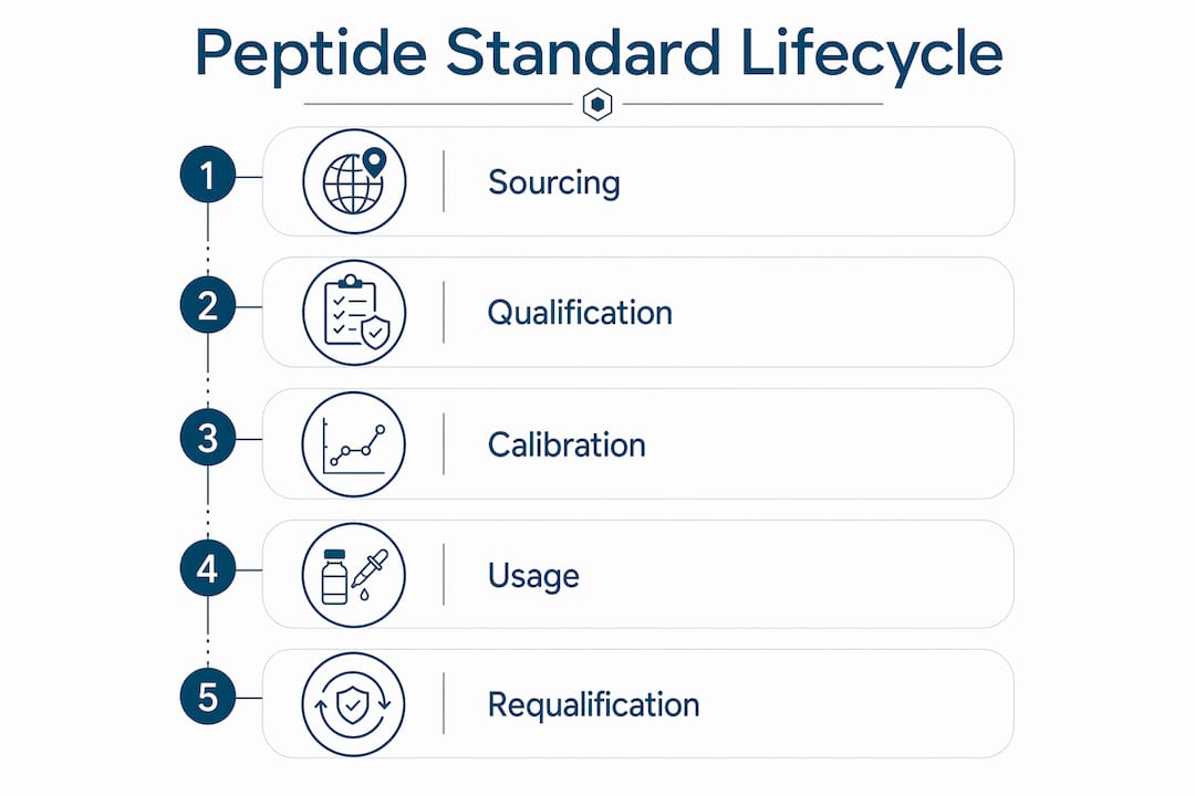 Infographic showing peptide standard lifecycle steps
