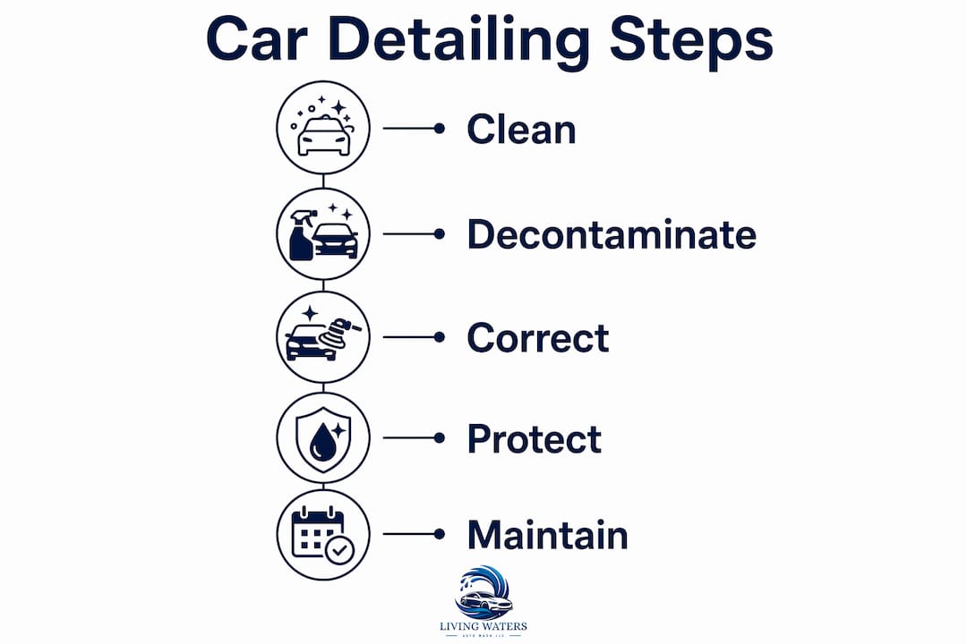 Infographic showing key car detailing steps
