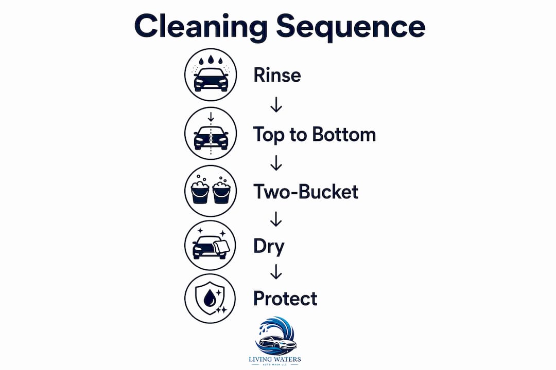 Infographic showing car cleaning process steps